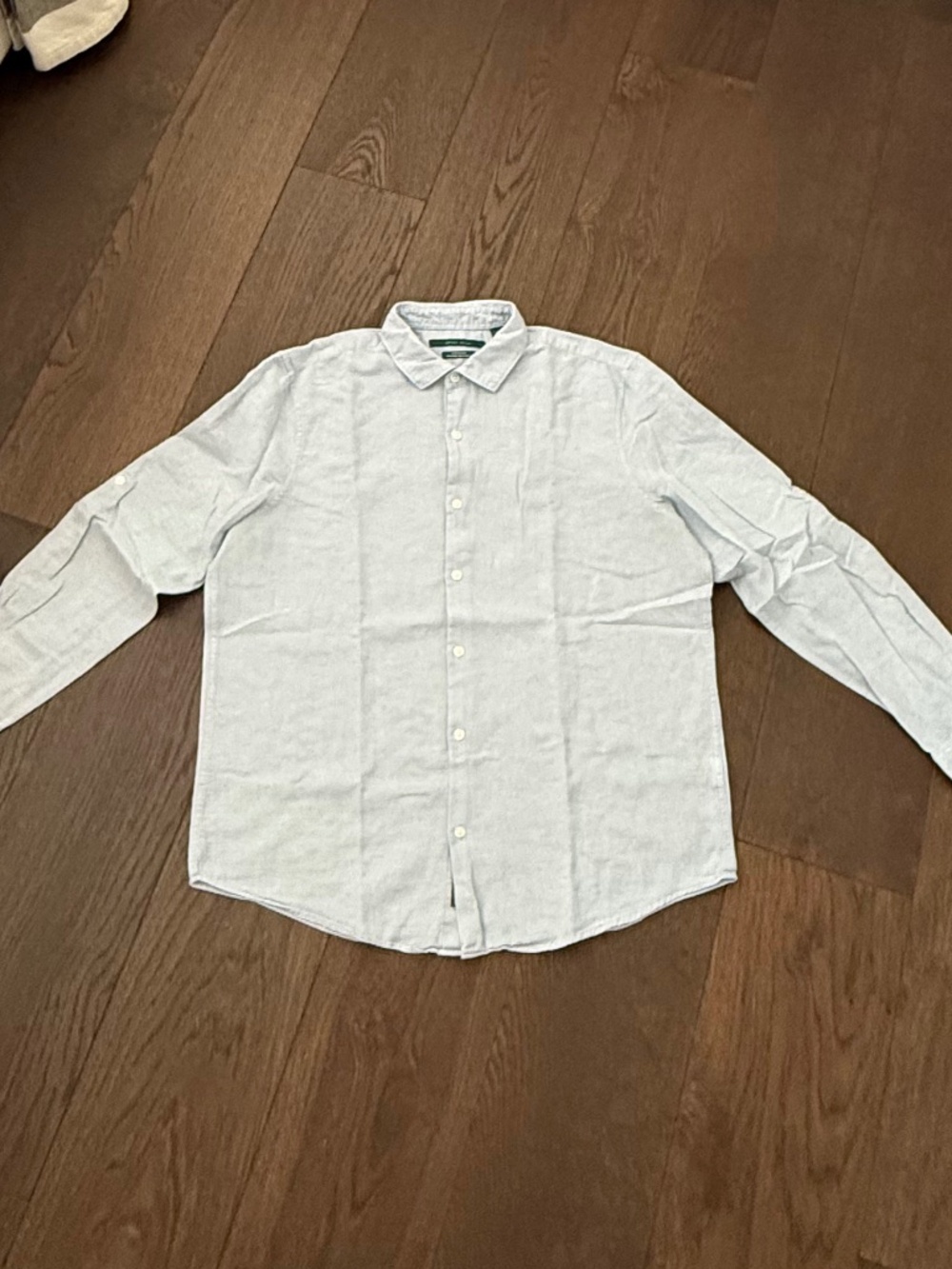 Perry Ellis Linen Blend Roll Tab Shirt Light Blue Men’s Large